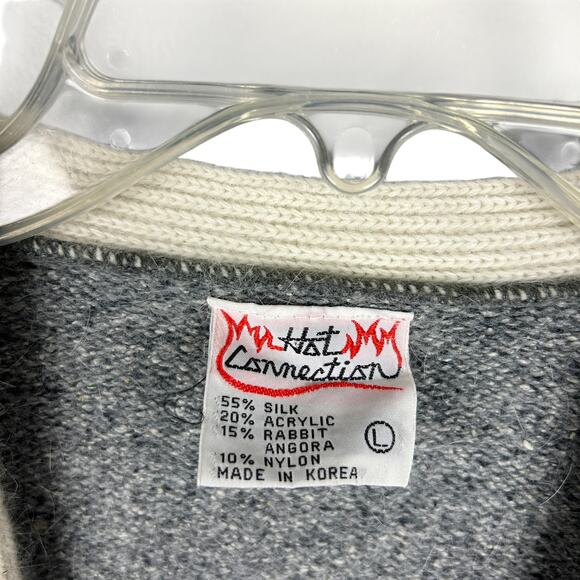 Vintage 70s Mohair Angora Blend Long Sleeve Preppy V Neck Button Front Cardigan - Picture 4 of 5